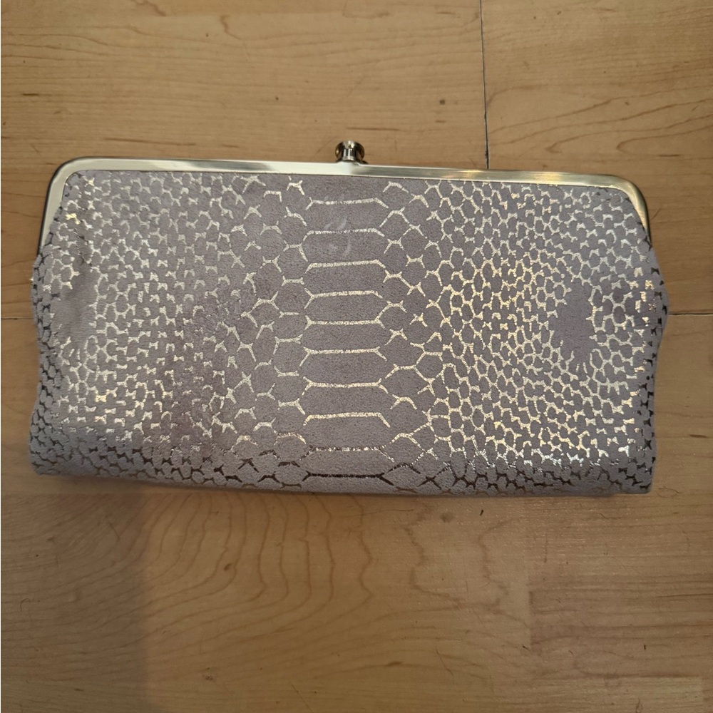 Elegant Gray Clutch with Gold Accents